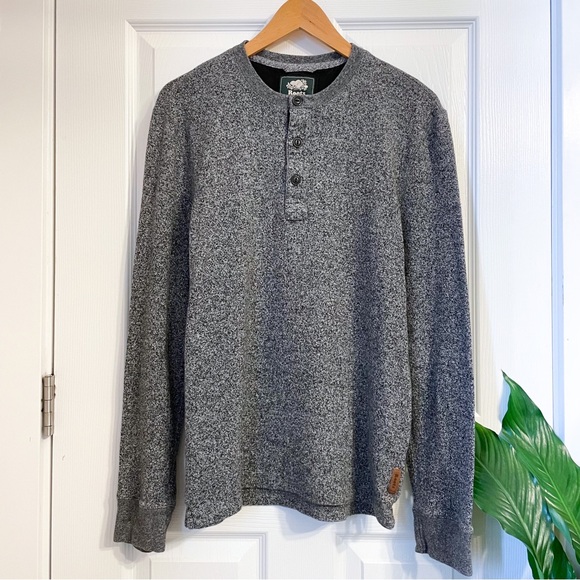 Roots Cotton Henley Sweater Grey Tri-blend - Picture 1 of 14